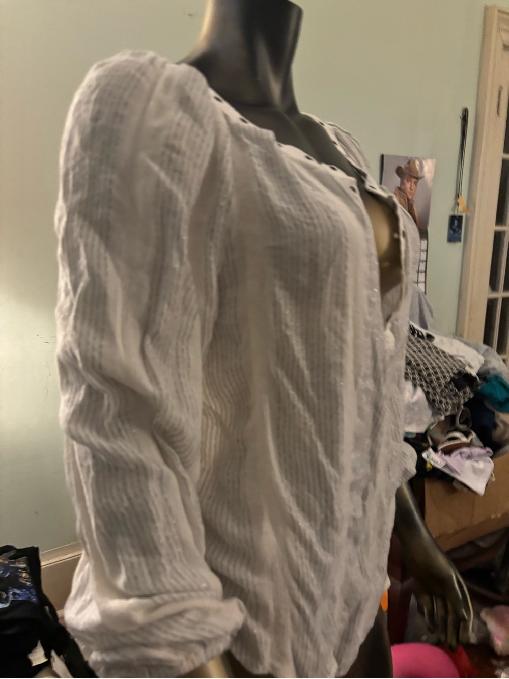 Free People Ivory Peasant Blouse with Eyelet Trim - Picture 6 of 7